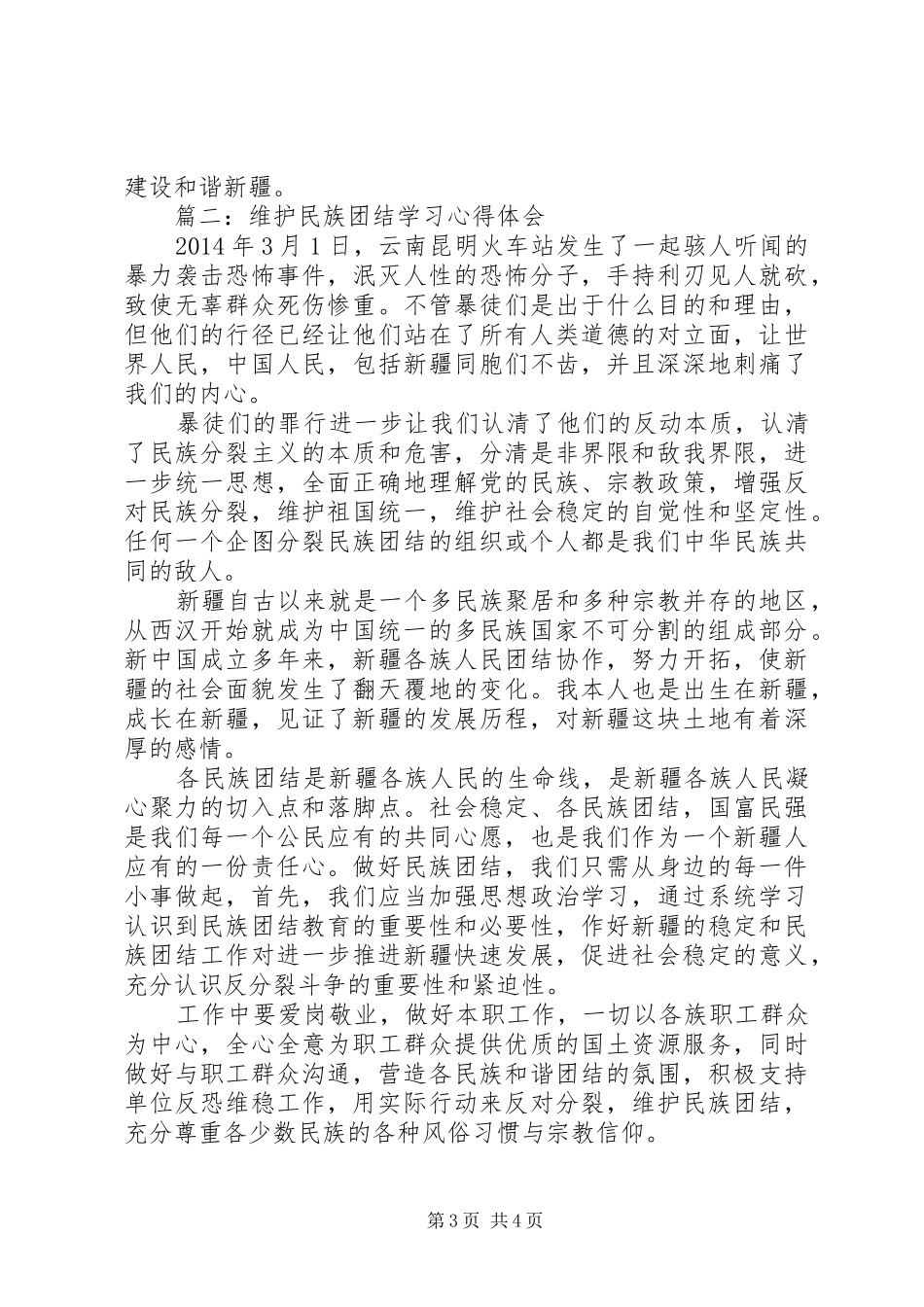 20XX年民族团结心得体会 (2)_第3页