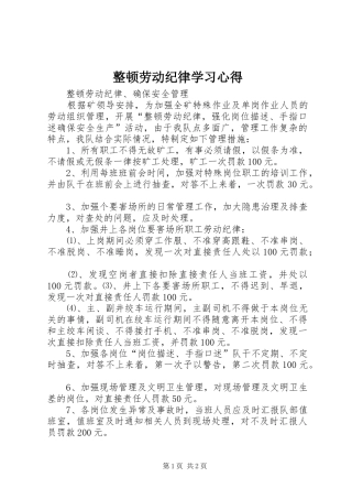 整顿劳动纪律学习心得