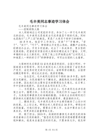 毛丰美同志事迹学习体会