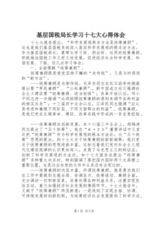 基层国税局长学习十七大心得体会