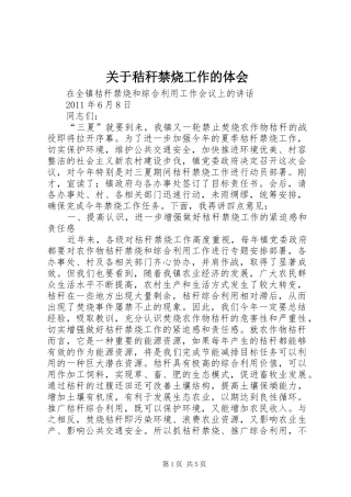 关于秸秆禁烧工作的体会
