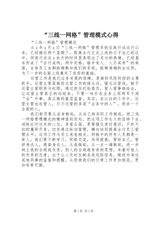 “三线一网格”管理模式心得