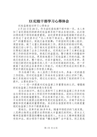 XX纪检干部学习心得体会