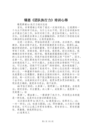 锡恩《团队执行力》培训心得