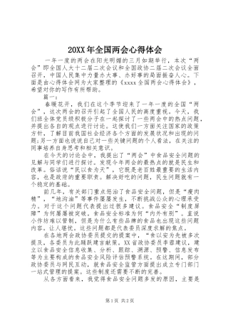 20XX年全国两会心得体会