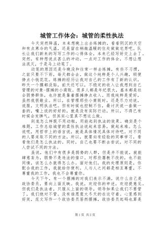 城管工作体会：城管的柔性执法