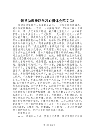 领导助理挂职学习心得体会范文(2)