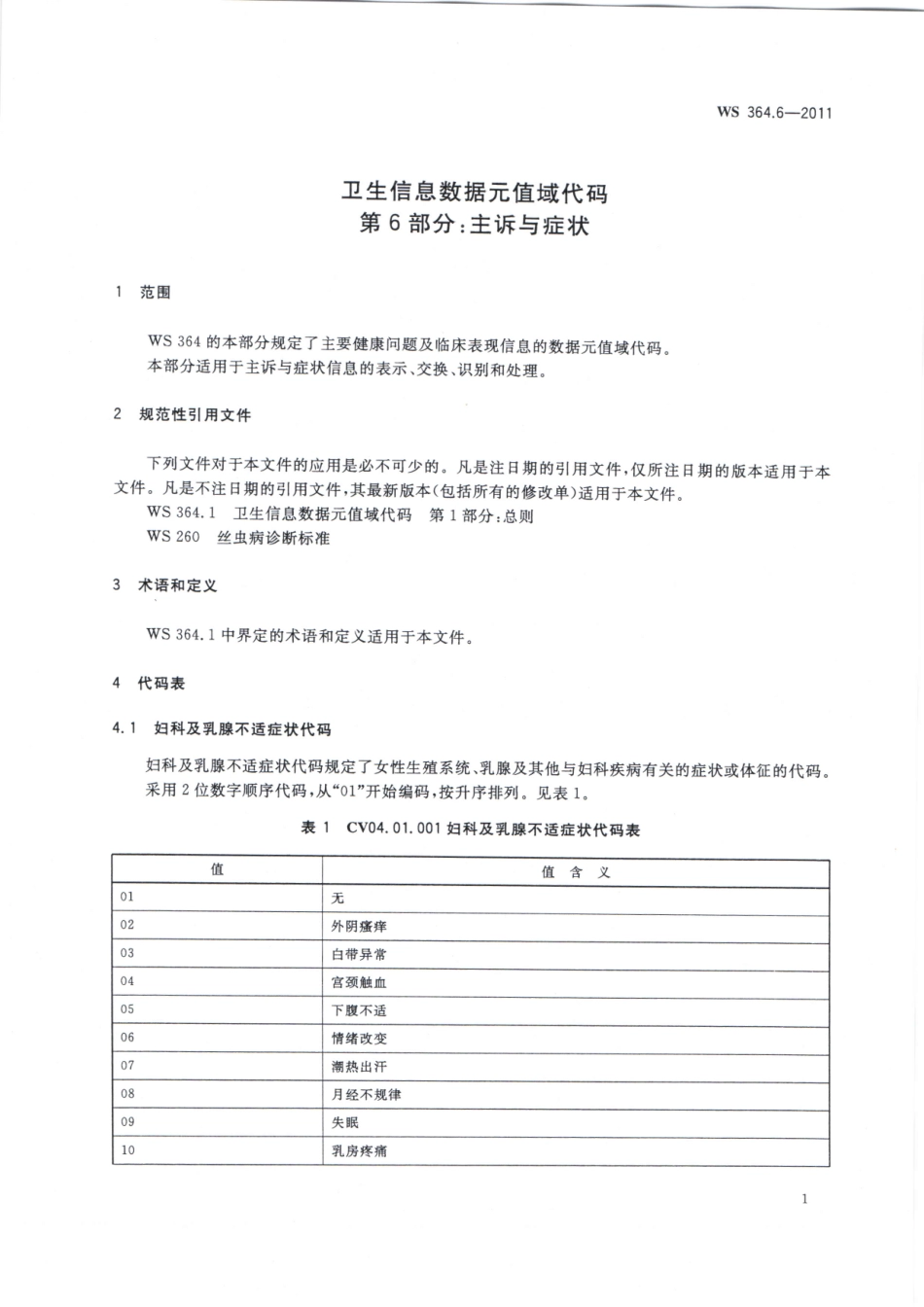 WS364.6-2011卫生信息数据元值域代码 第6部分：主诉与症状_第3页