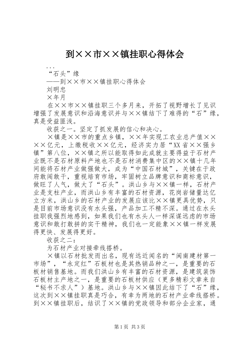 到××市××镇挂职心得体会_第1页