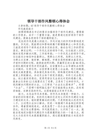 领导干部作风整顿心得体会