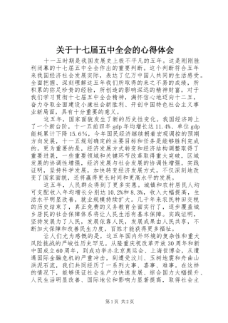 关于十七届五中全会的心得体会