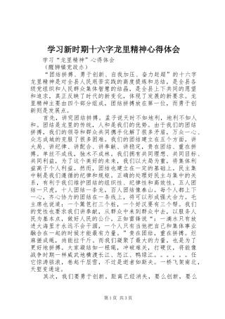 学习新时期十六字龙里精神心得体会