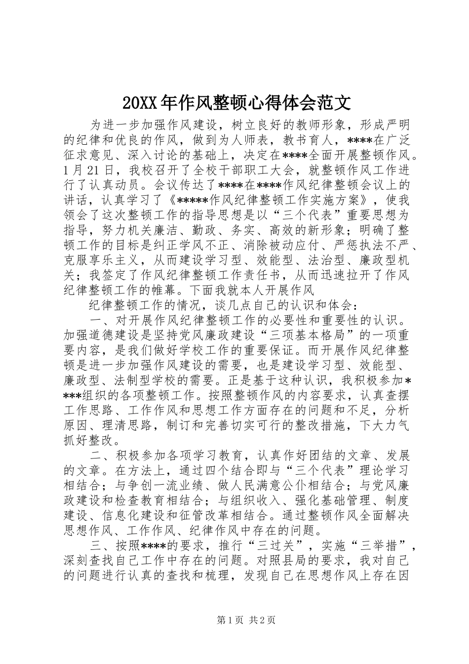 20XX年作风整顿心得体会范文_第1页