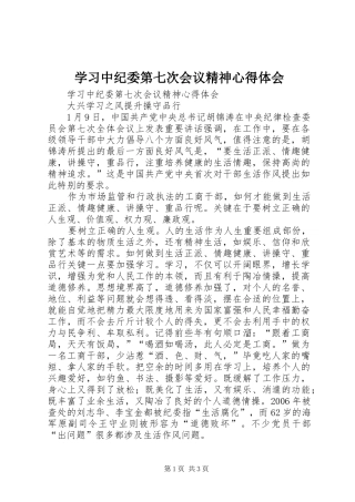 学习中纪委第七次会议精神心得体会