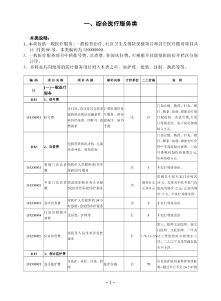 眉山市医疗价格项目全本新2010年1月13日