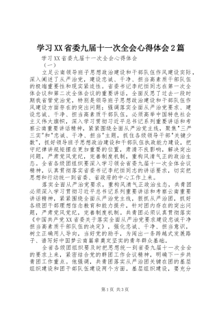 学习XX省委九届十一次全会心得体会2篇