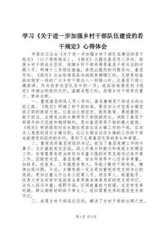 学习《关于进一步加强乡村干部队伍建设的若干规定》心得体会