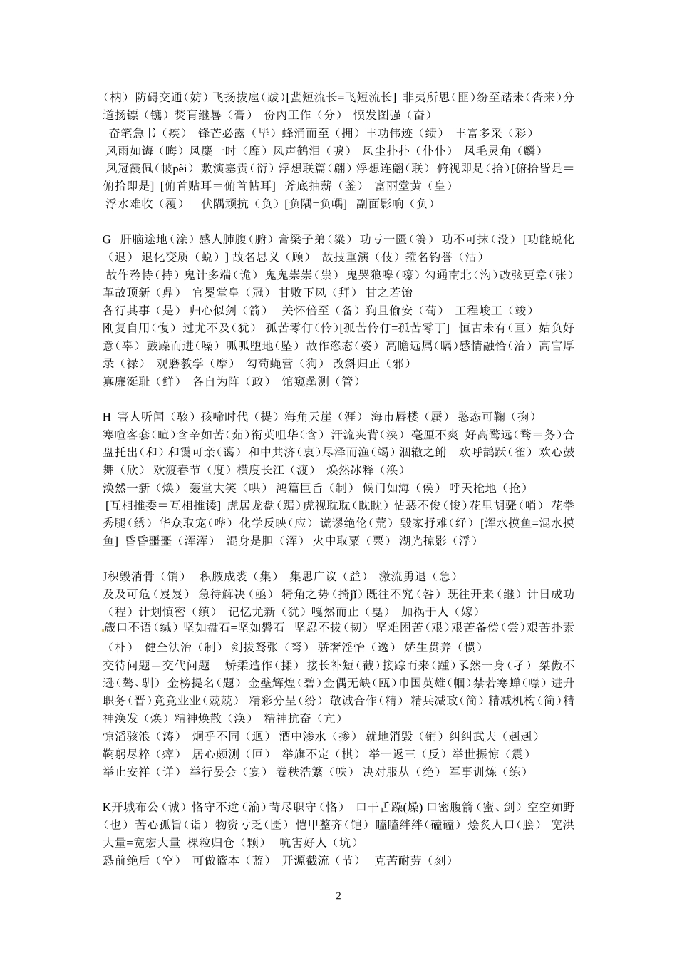 高考语文字音字形总结复习：四字词语错别字题库_第2页