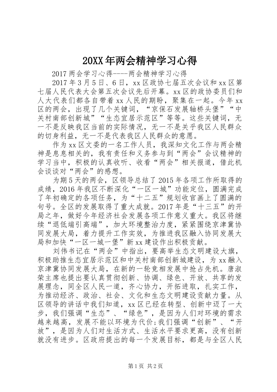 20XX年两会精神学习心得 (4)_第1页