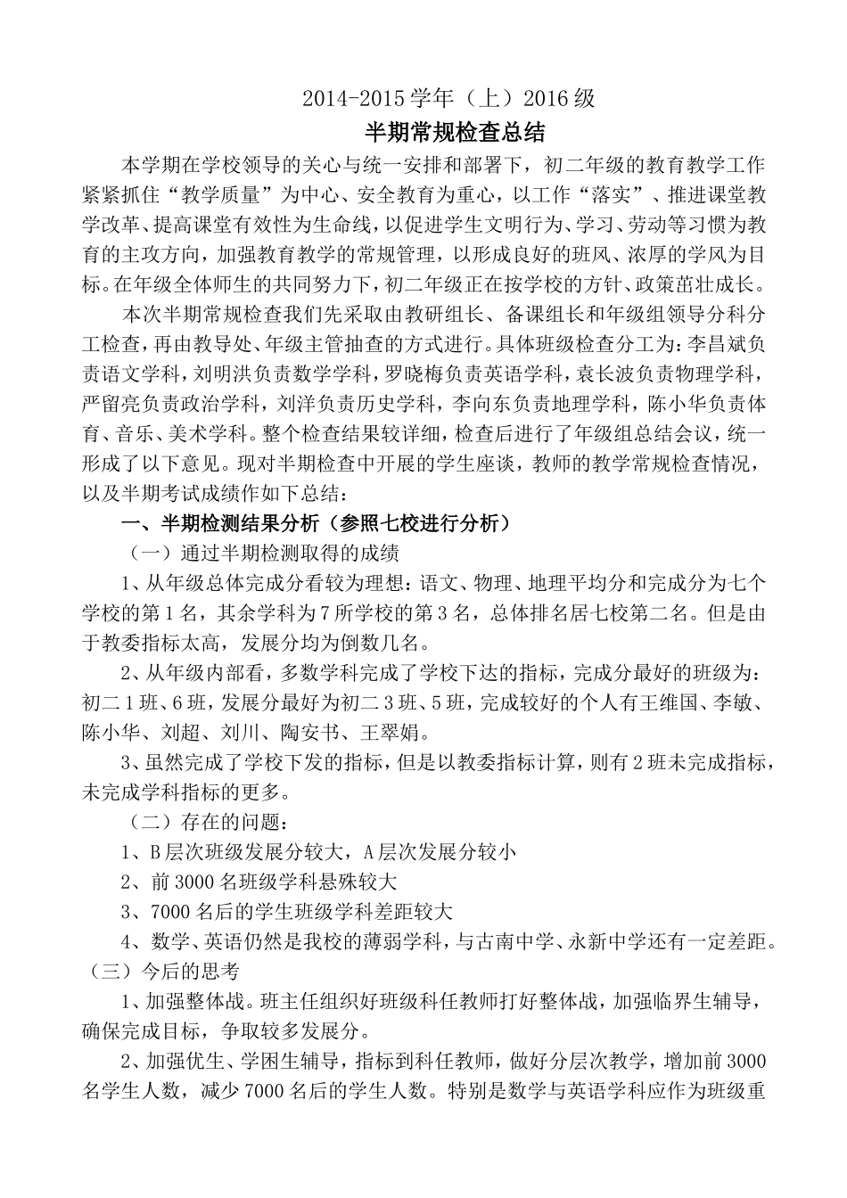 2016级初二（上）半期常规检查总结_第1页