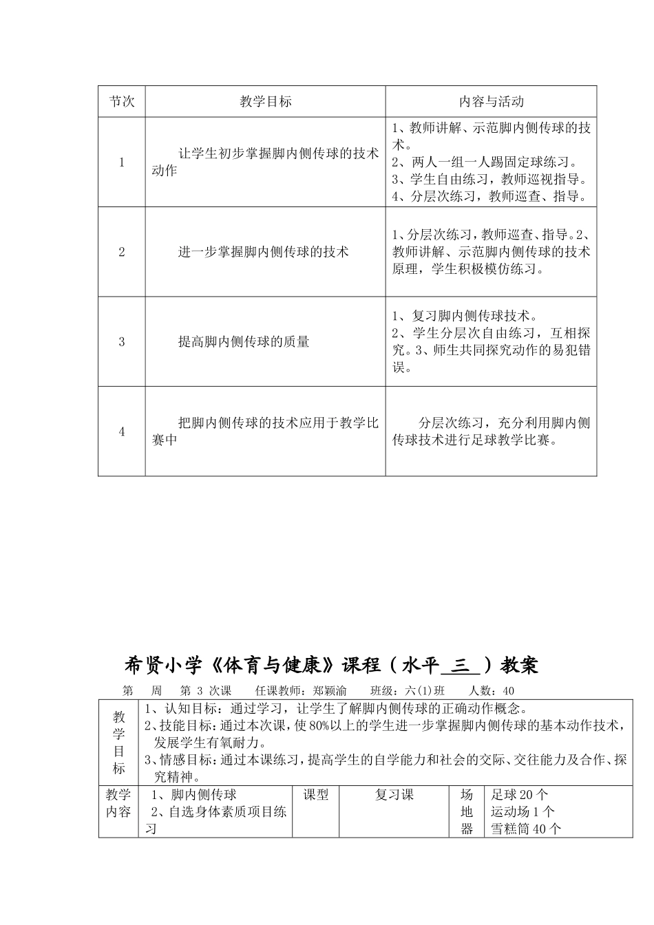 足球课(脚内侧传球）的教学设计希贤小学郑颖渝_第3页