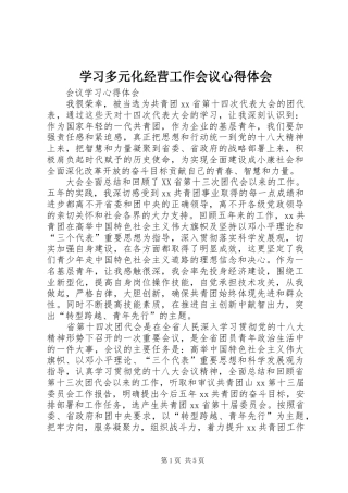 学习多元化经营工作会议心得体会