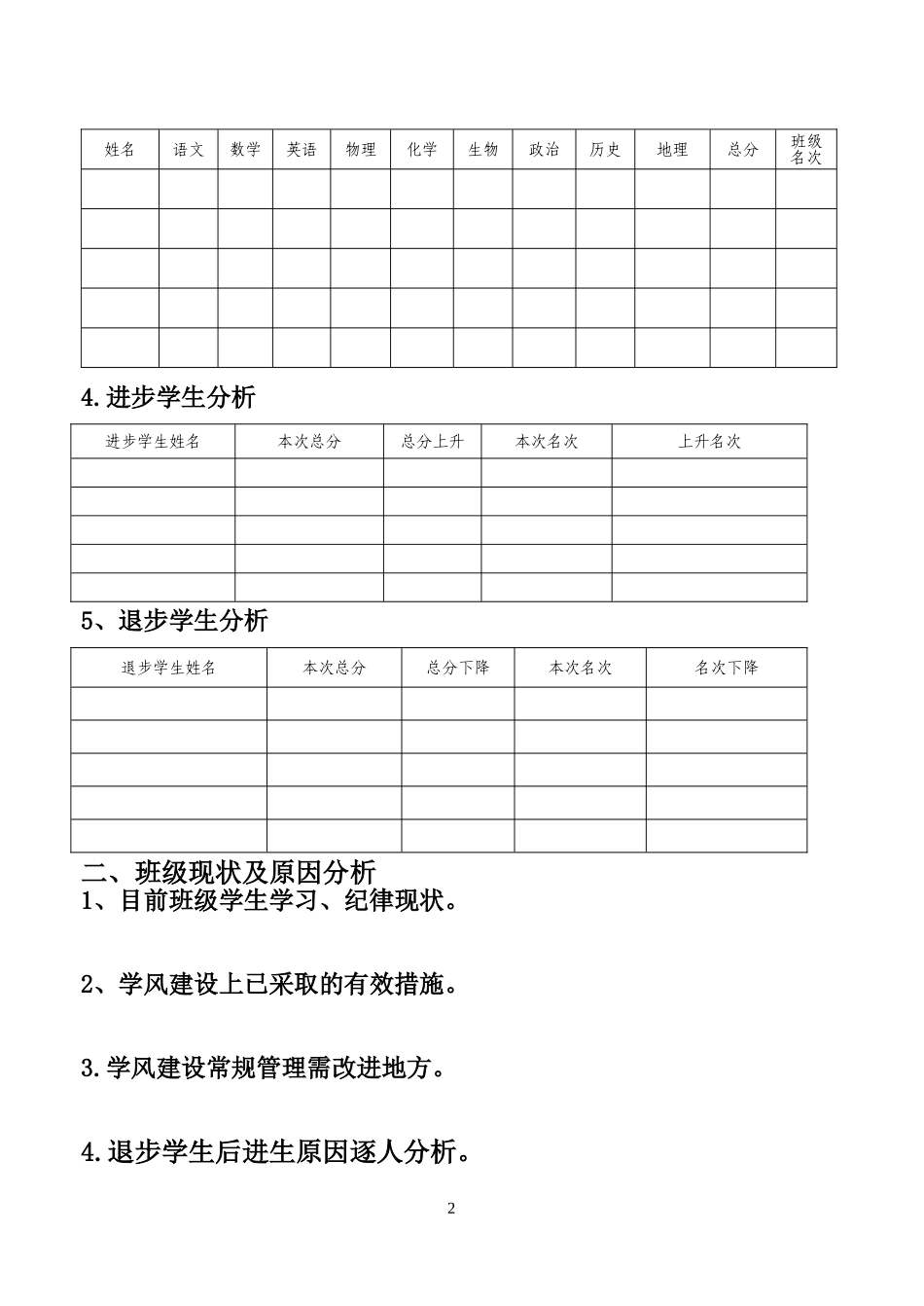 班主任成绩分析模板_第2页