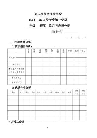 班主任成绩分析模板
