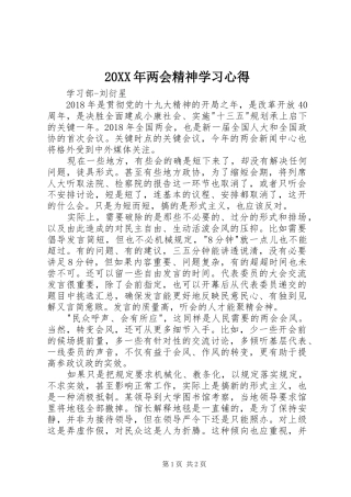 20XX年两会精神学习心得
