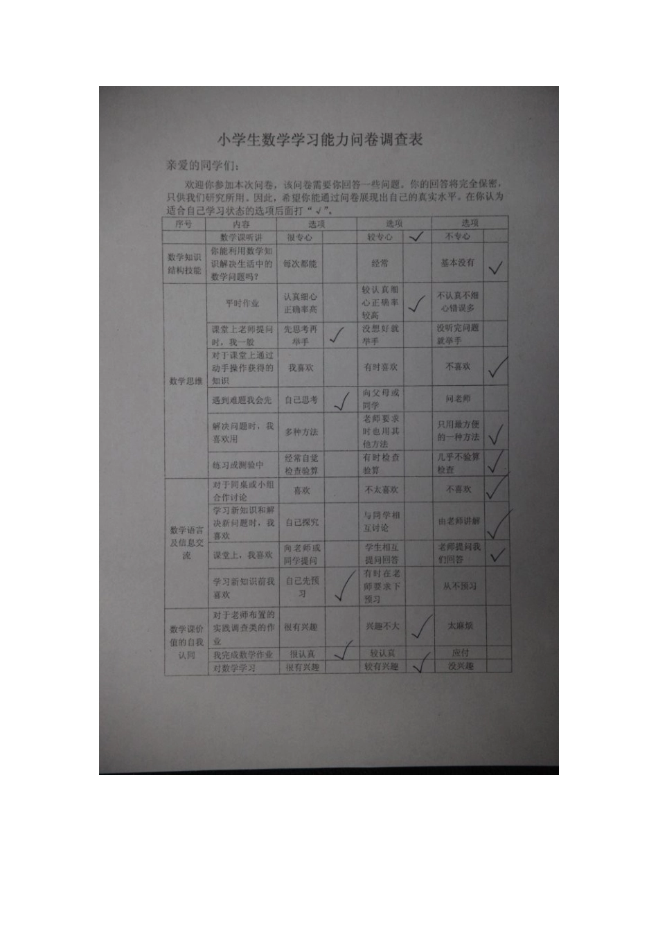 小学数学学习能力问卷调查表_第1页