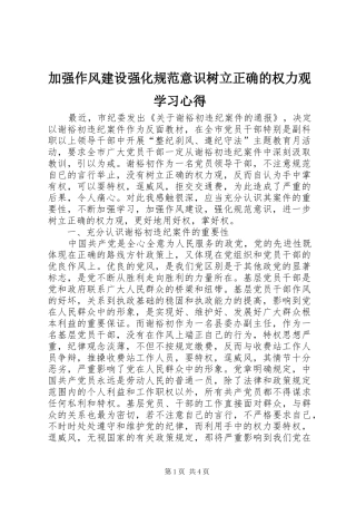 加强作风建设强化规范意识树立正确的权力观学习心得