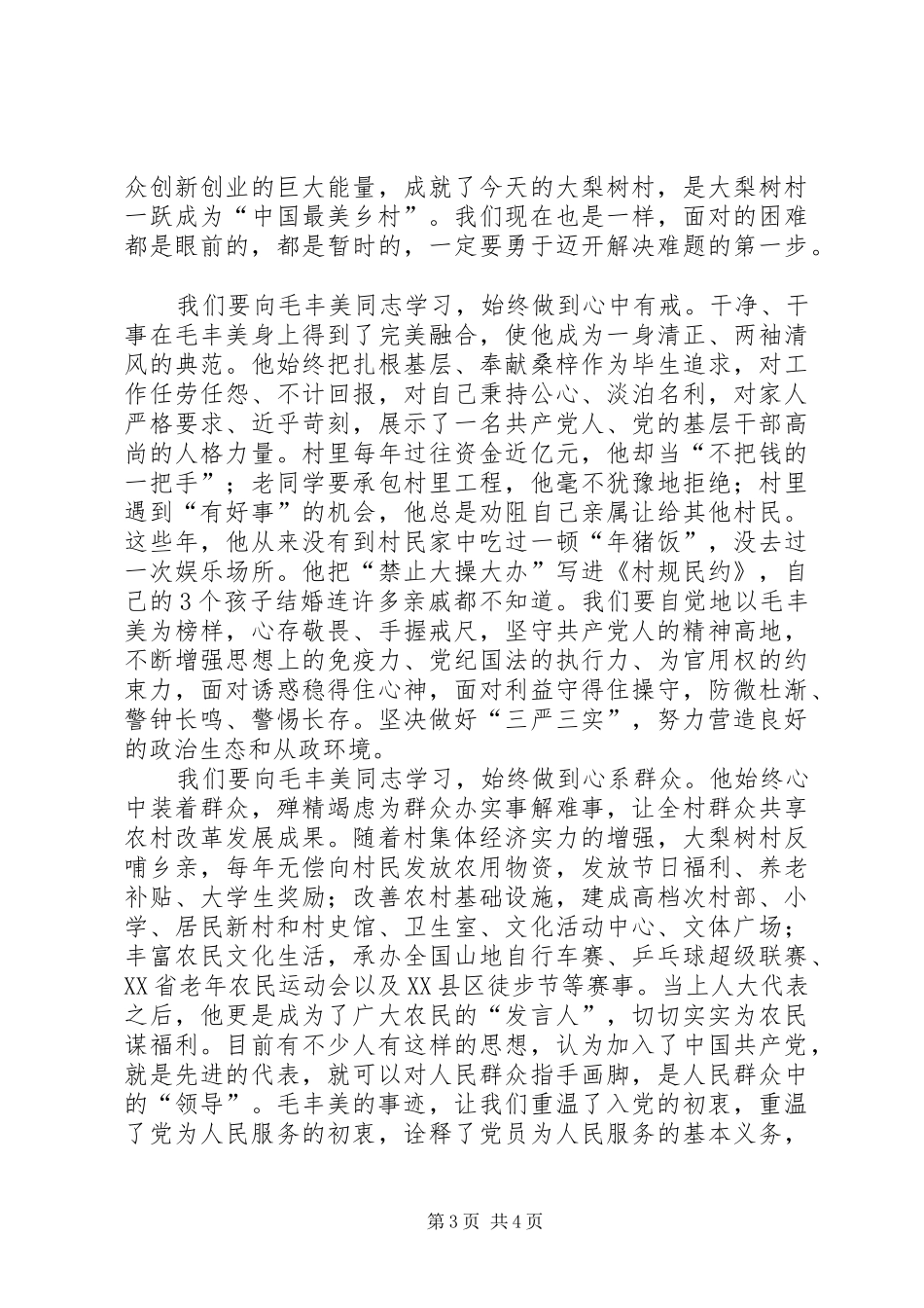 参观丹东大梨树村学习毛丰美精神心得体会_第3页