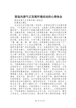 营造风清气正发展环境活动的心得体会