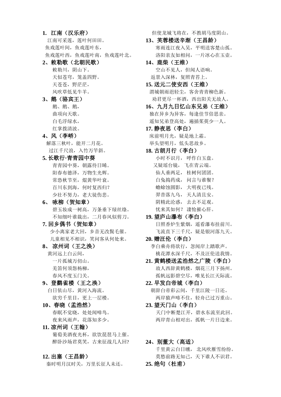 优秀诗文背诵推荐篇目(2011版语文课程标准75篇)_第1页