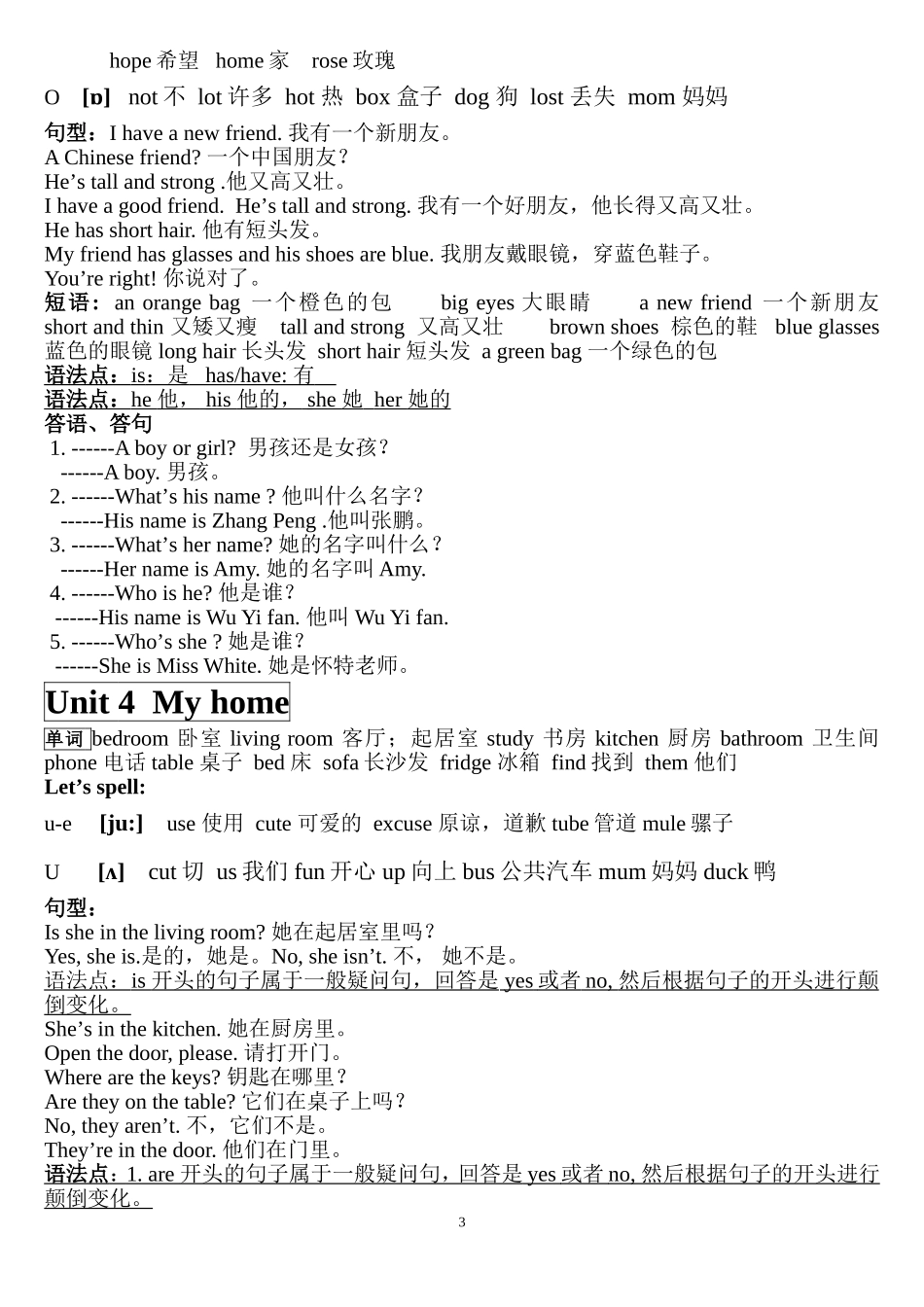 2013新版小学四年级英语上册复习知识点归纳-史上最全-精心整理_第3页