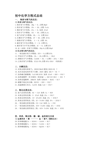 初中化学方程式及知识点总结