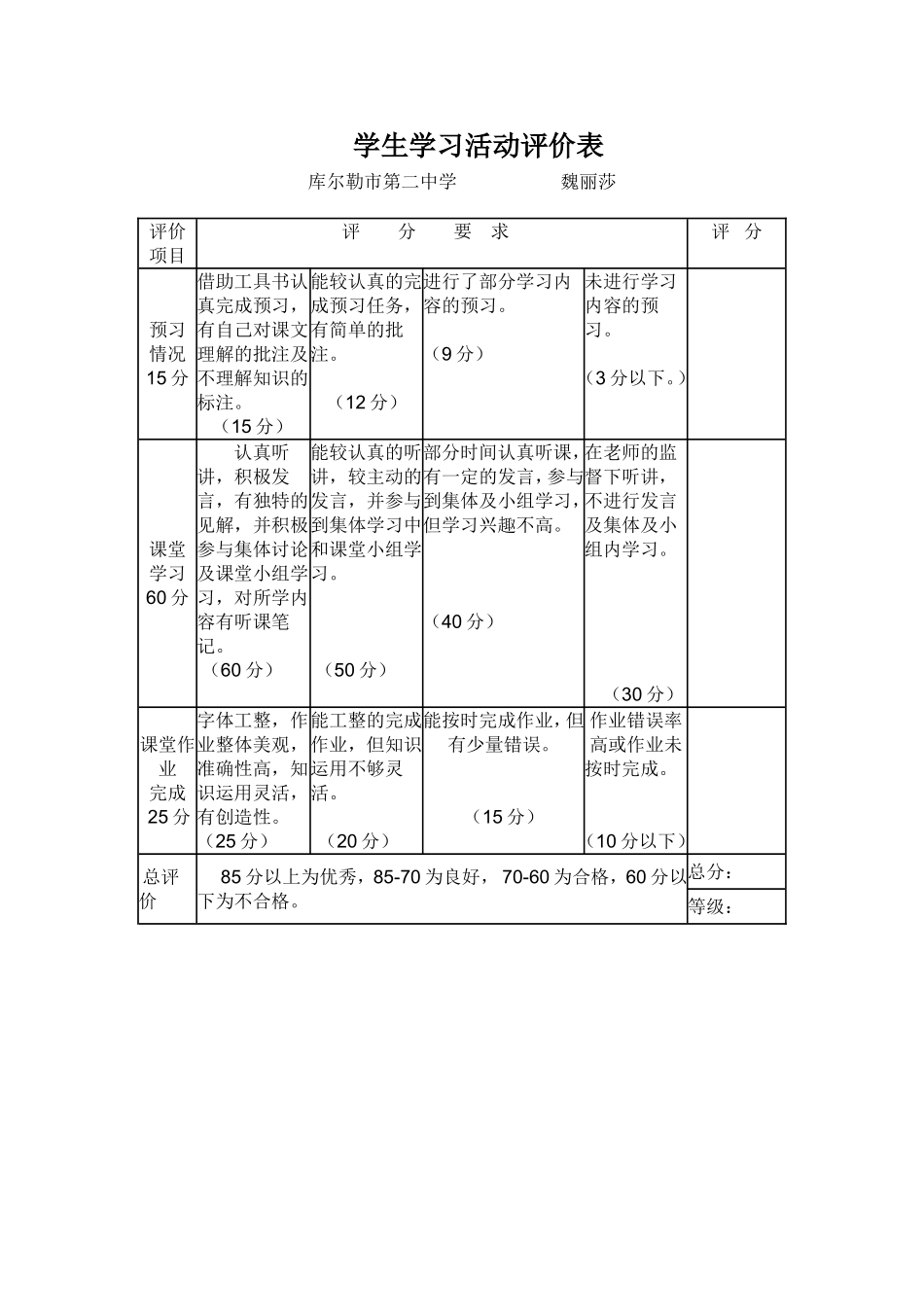 学生学习活动评价表_第1页