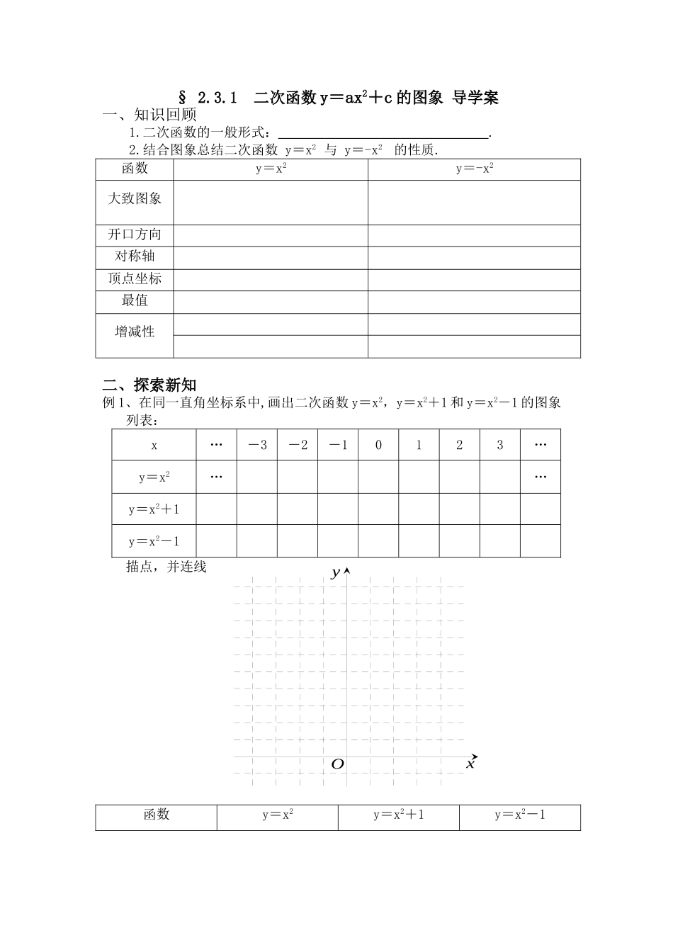 二次函数yaxc的图象导学案MicrosoftWord文档_第1页