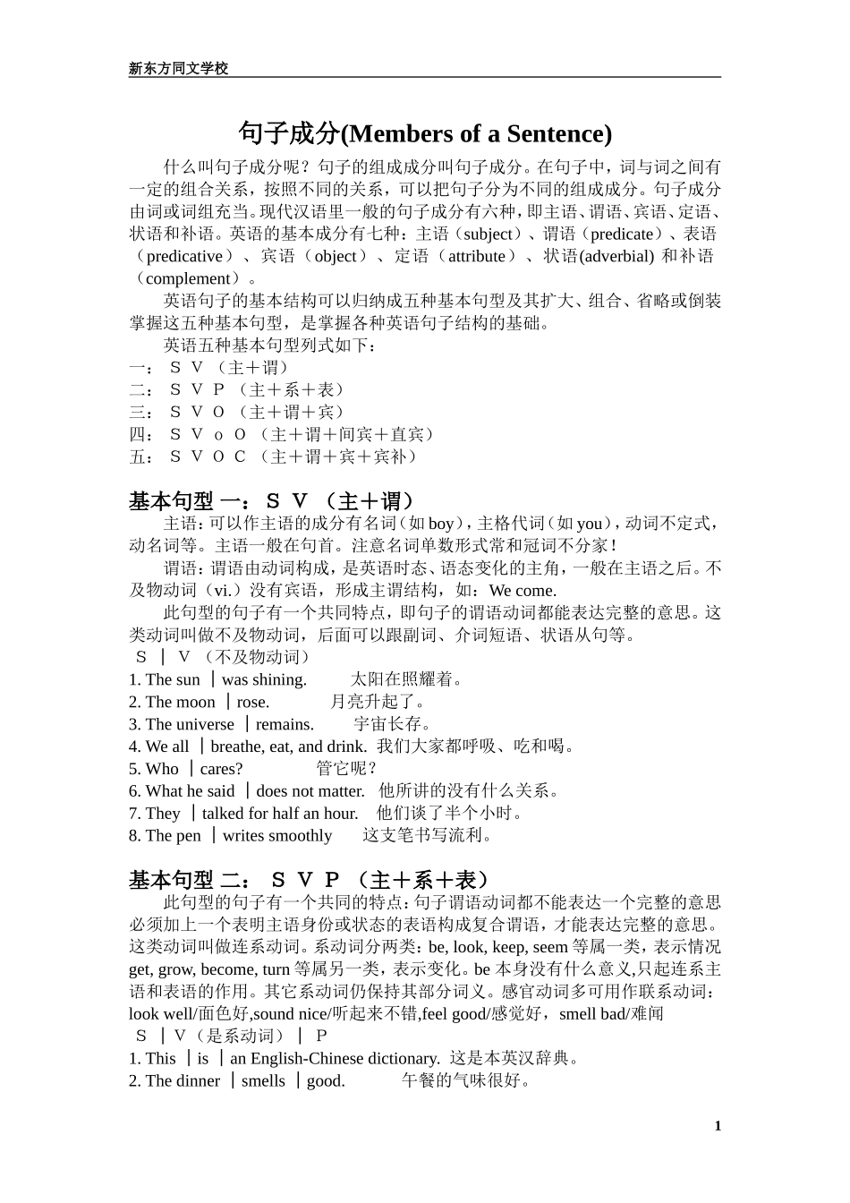 高中英语句子成分分析讲义+练习-311[1]_第1页