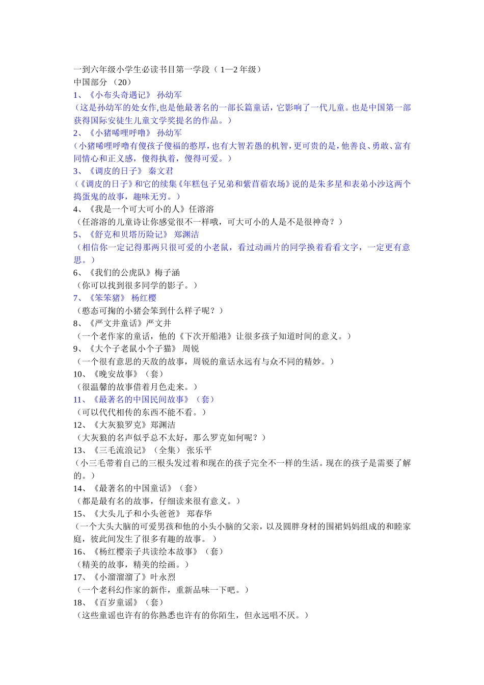 一到六年级小学生必读书目_第1页