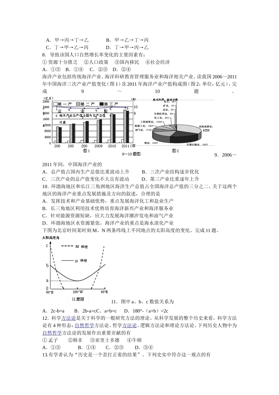 2014年浙江省高考模拟冲刺卷（提优卷）文综（四）_第3页