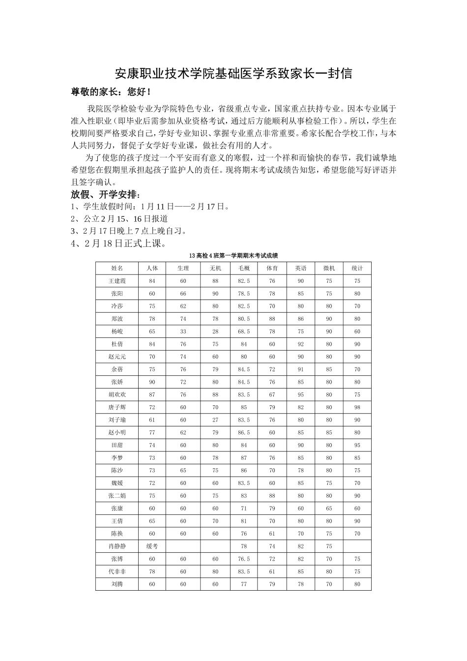 高检班第一学期期末考试成绩_第1页