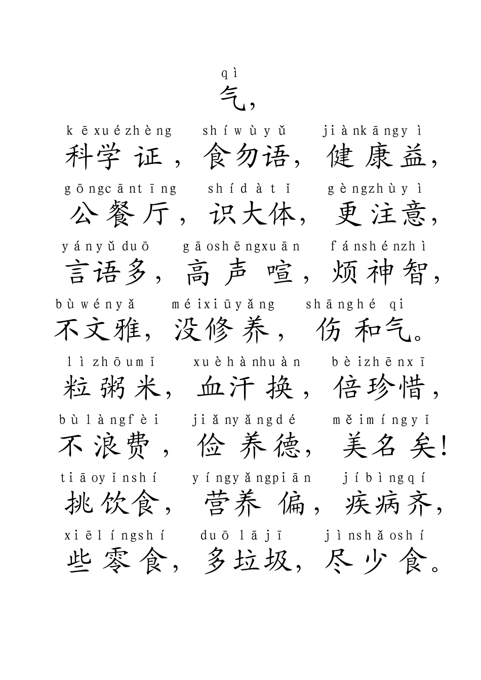 阳小学生餐饮好习惯三字歌诀_第2页