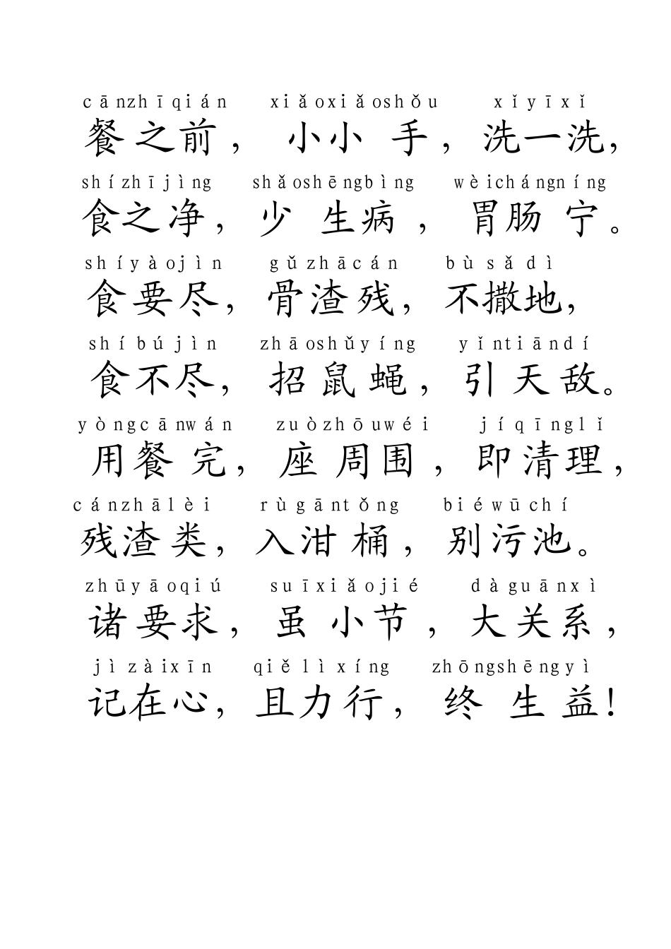 阳小学生餐饮好习惯三字歌诀_第3页