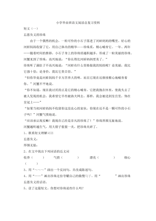 小学毕业班语文阅读总复习资料