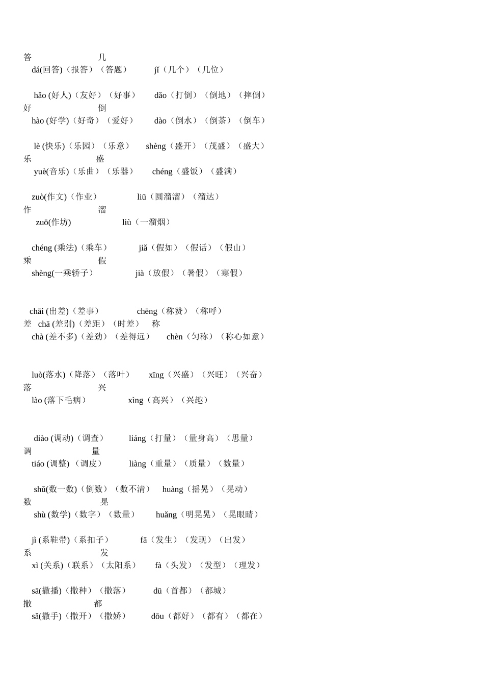 人教版三年级语文上册近义词、反义词、多音字[1]_第3页