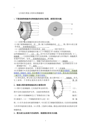 2013-2014生物七年级生物上册复习最新资料识图题库及答案