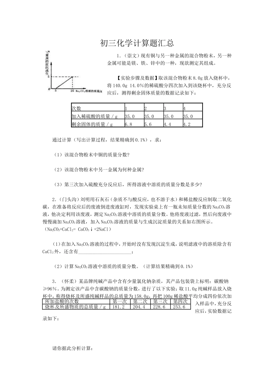 初三化学计算题汇总_第1页