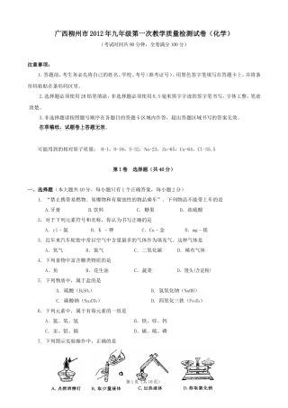 广西柳州市2012年九年级第一次教学质量检测试卷（化学）