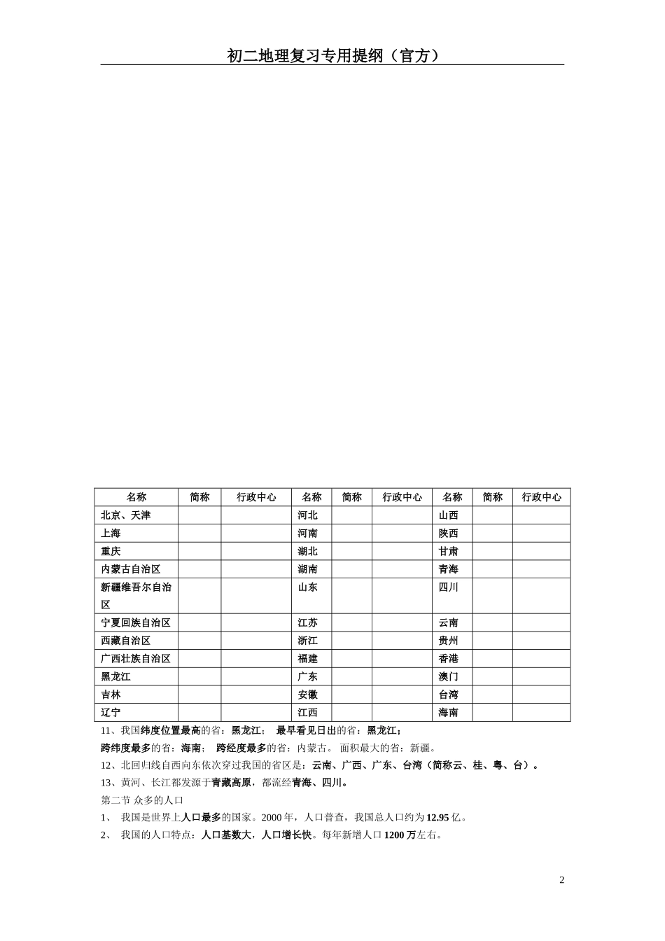 ！初二地理上册复习提纲（全）_第2页